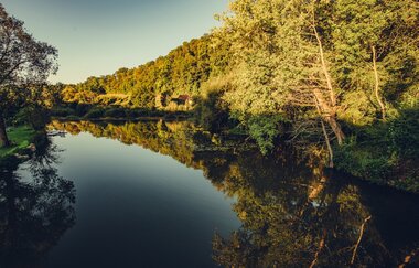 Etappe 4 - Spiegelung in der Jagst bei Jagsthausen | © Arbeitsgemeinschaft Kocher-Jagst-Radweg
