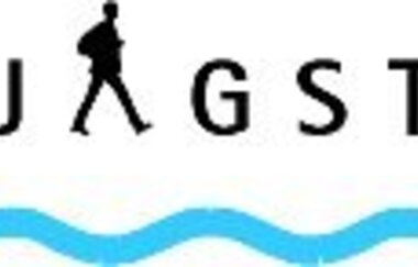 Das Wanderlogo zeigt einen Wanderer, den Schriftzug Jagst und eine blaue Welle | © Touristikgemeinschaft Hohenlohe e. V.